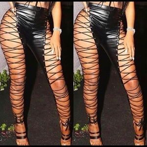 Faux Leather Lace Up Pants (black)